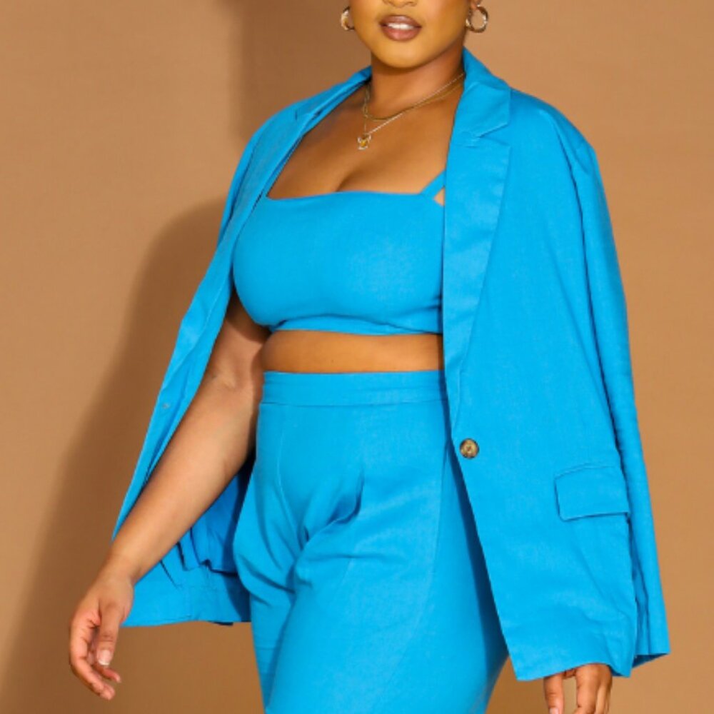 Oceania Linen Blend Blazer | Turquoise